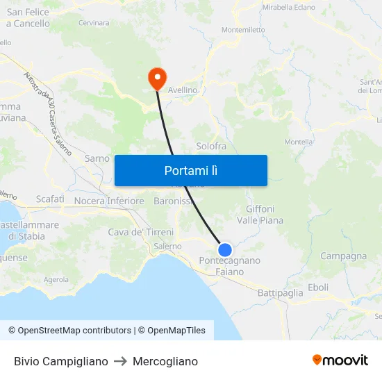 Bivio Campigliano to Mercogliano map
