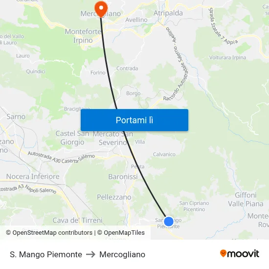 S. Mango Piemonte to Mercogliano map