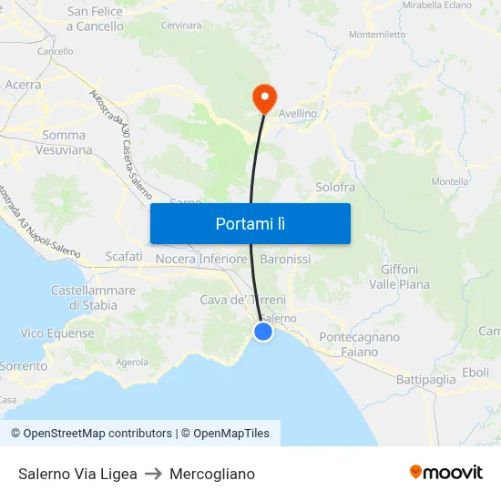 Salerno Via Ligea to Mercogliano map