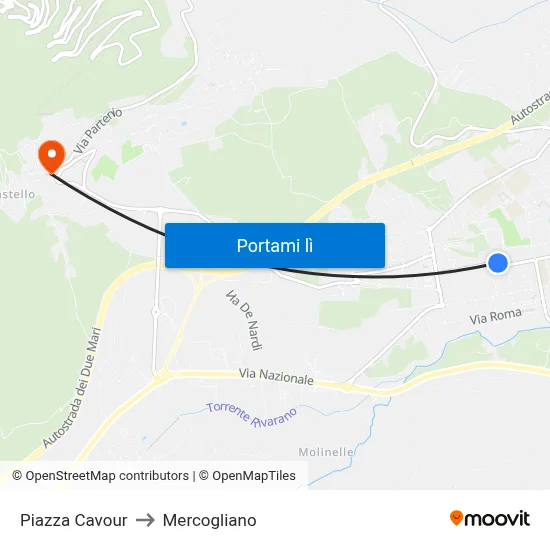 Piazza Cavour to Mercogliano map