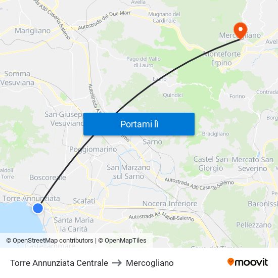 Torre Annunziata Centrale to Mercogliano map
