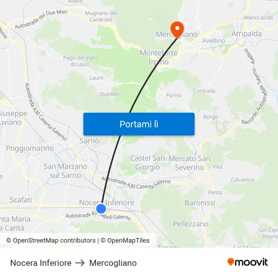 Nocera Inferiore to Mercogliano map