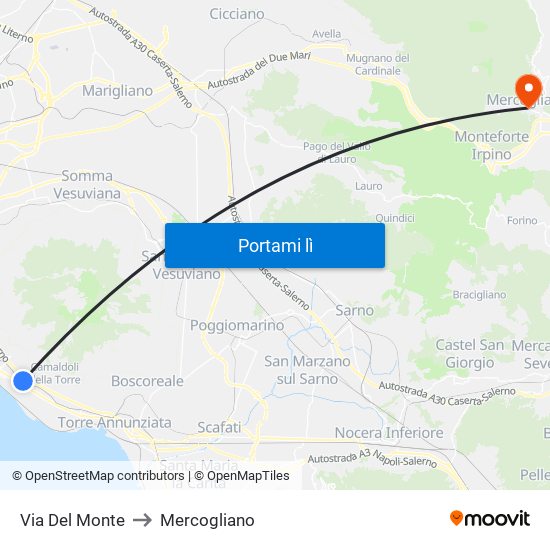 Via Del Monte to Mercogliano map