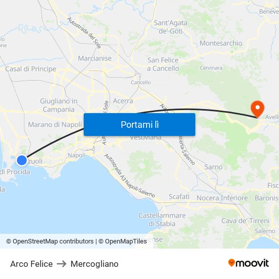 Arco Felice to Mercogliano map