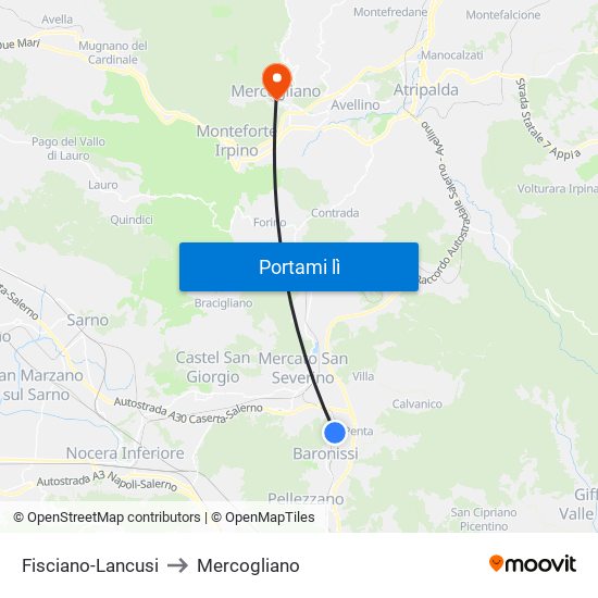 Fisciano-Lancusi to Mercogliano map