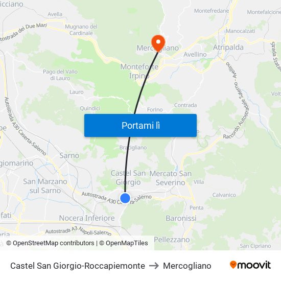 Castel San Giorgio-Roccapiemonte to Mercogliano map