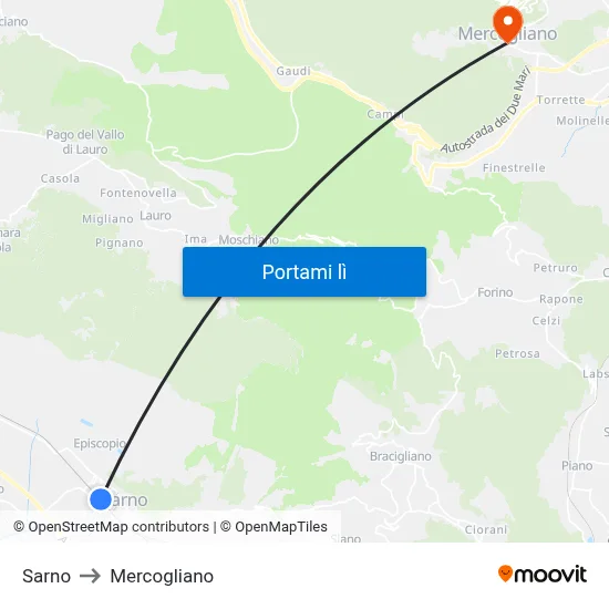 Sarno to Mercogliano map