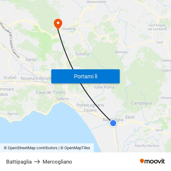 Battipaglia to Mercogliano map