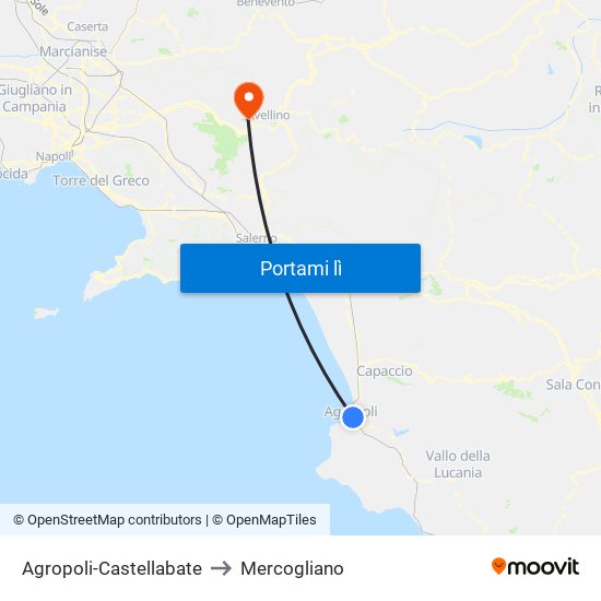 Agropoli-Castellabate to Mercogliano map