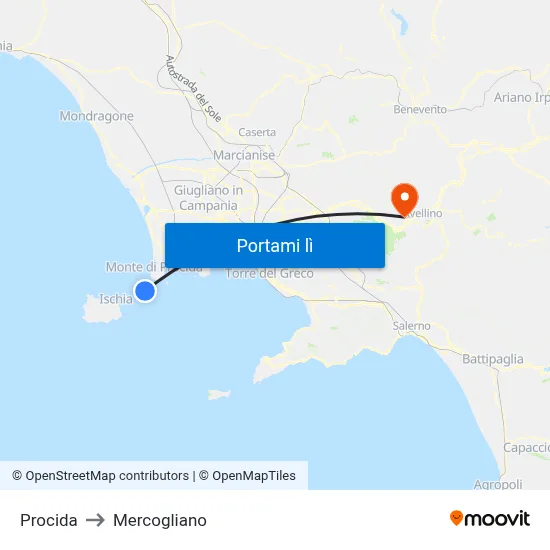Procida to Mercogliano map