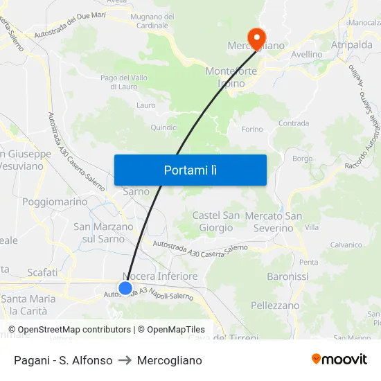 Pagani - S. Alfonso to Mercogliano map
