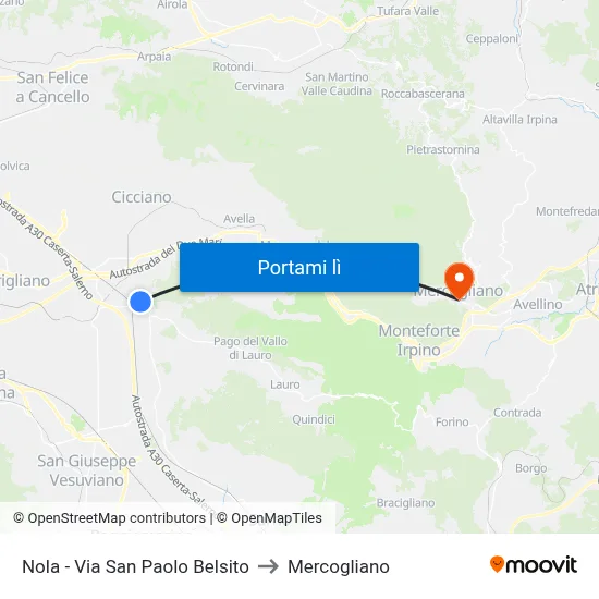 Nola - Via San Paolo Belsito to Mercogliano map