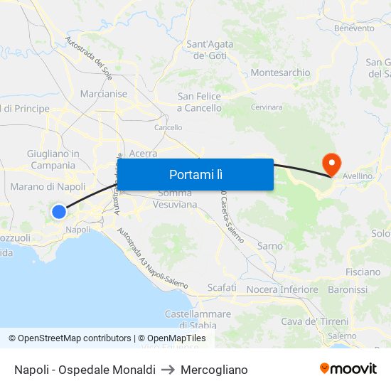 Napoli - Ospedale Monaldi to Mercogliano map