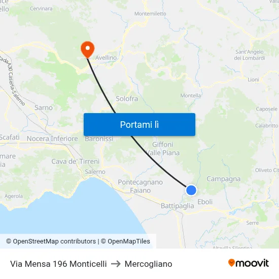 Via Mensa 196 Monticelli to Mercogliano map