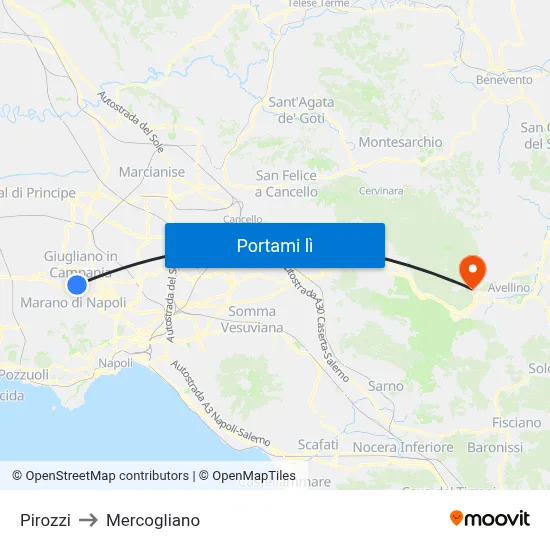 Pirozzi to Mercogliano map