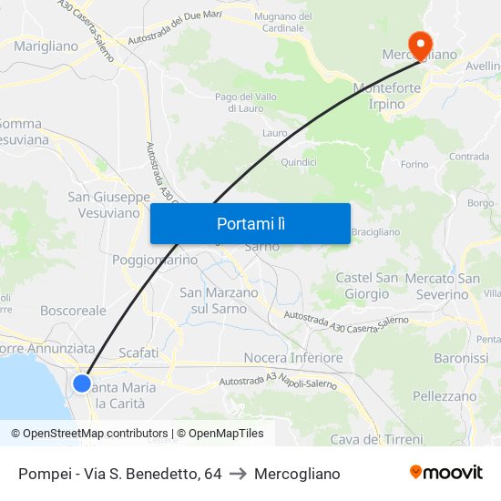 Pompei - Via S. Benedetto, 64 to Mercogliano map