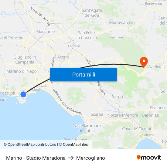 Marino - Stadio Maradona to Mercogliano map