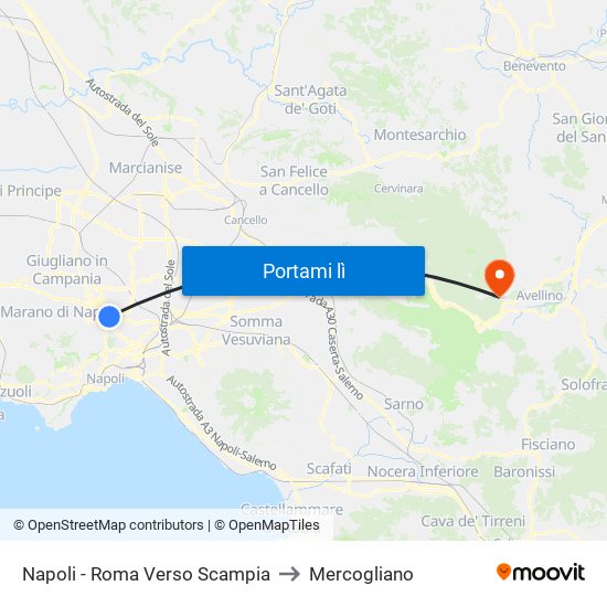Napoli - Roma Verso Scampia to Mercogliano map