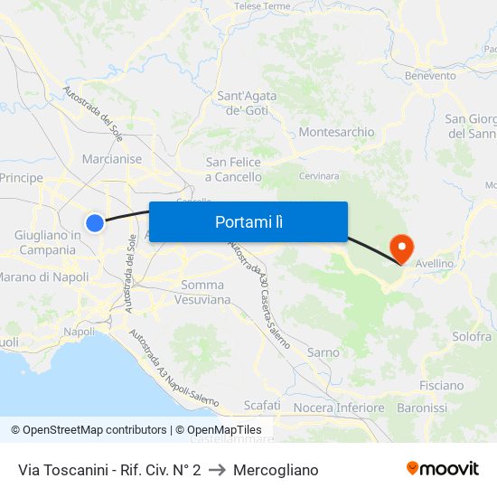 Via Toscanini - Rif. Civ. N° 2 to Mercogliano map