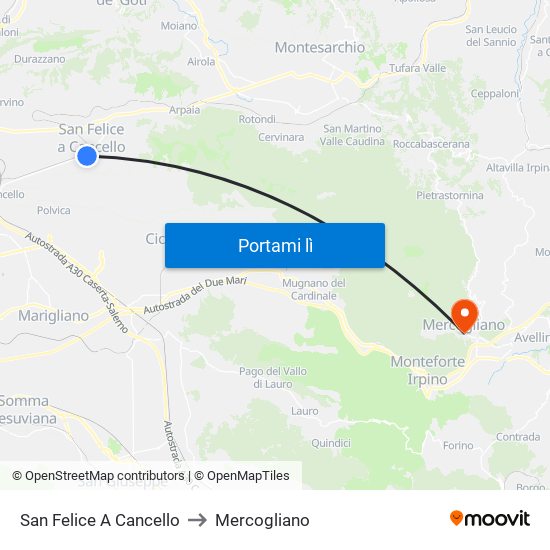 San Felice A Cancello to Mercogliano map