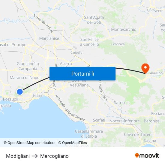 Modigliani to Mercogliano map