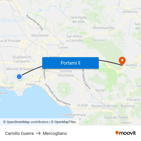 Camillo Guerra to Mercogliano map