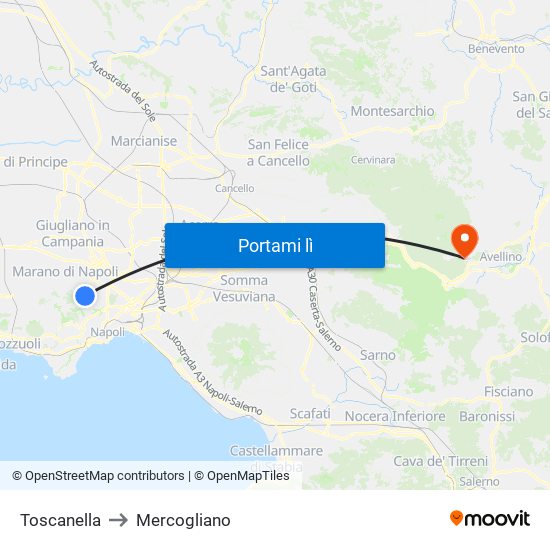Toscanella to Mercogliano map