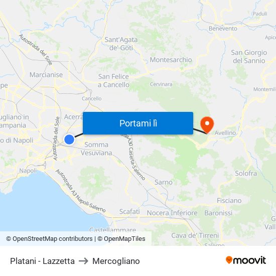 Platani - Lazzetta to Mercogliano map