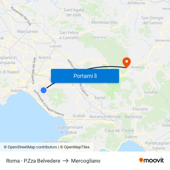 Roma - P.Zza Belvedere to Mercogliano map
