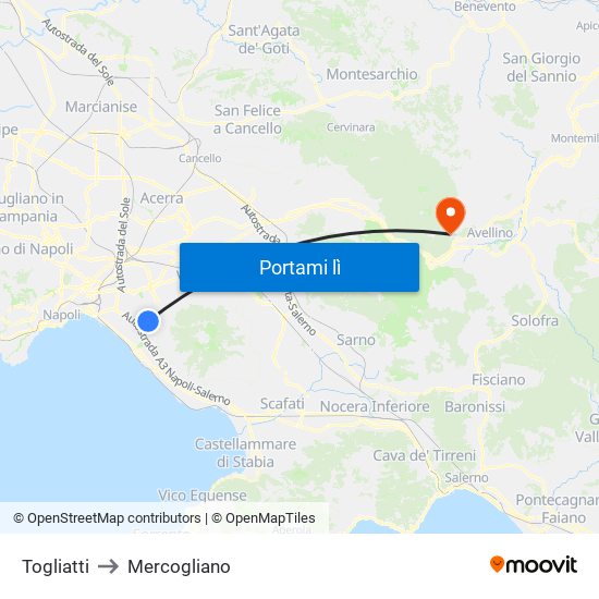 Togliatti to Mercogliano map