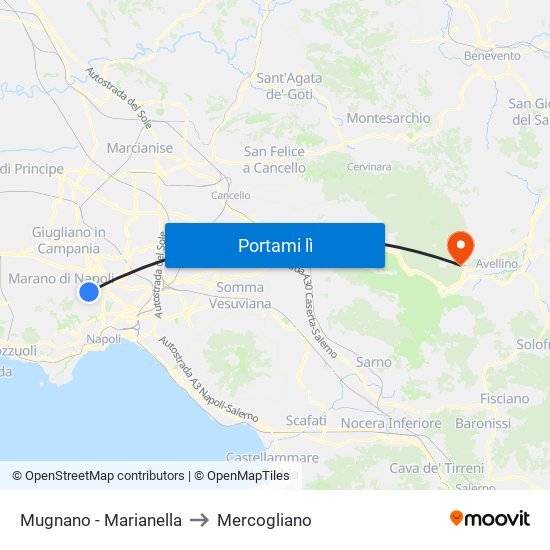 Mugnano - Marianella to Mercogliano map