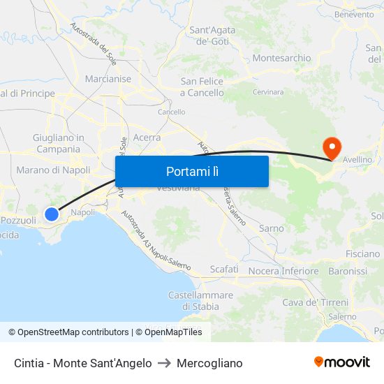 Cintia - Monte Sant'Angelo to Mercogliano map