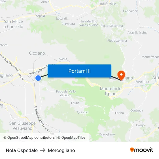 Nola Ospedale to Mercogliano map