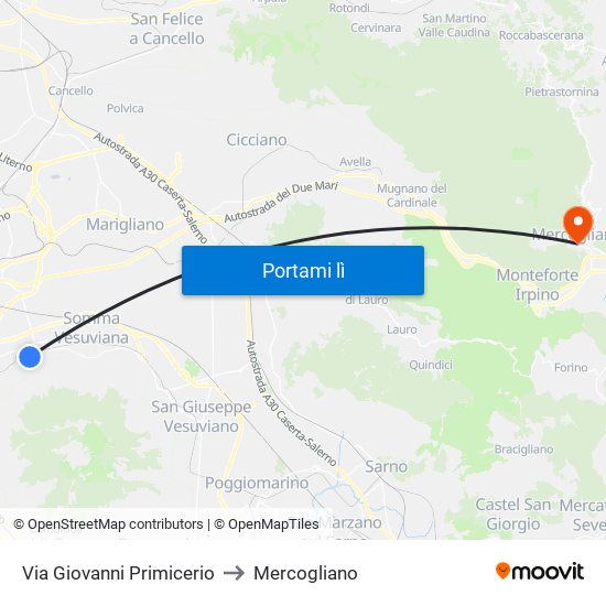 Via Giovanni Primicerio to Mercogliano map