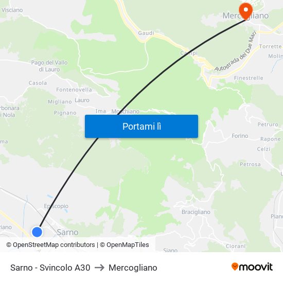 Sarno - Svincolo A30 to Mercogliano map