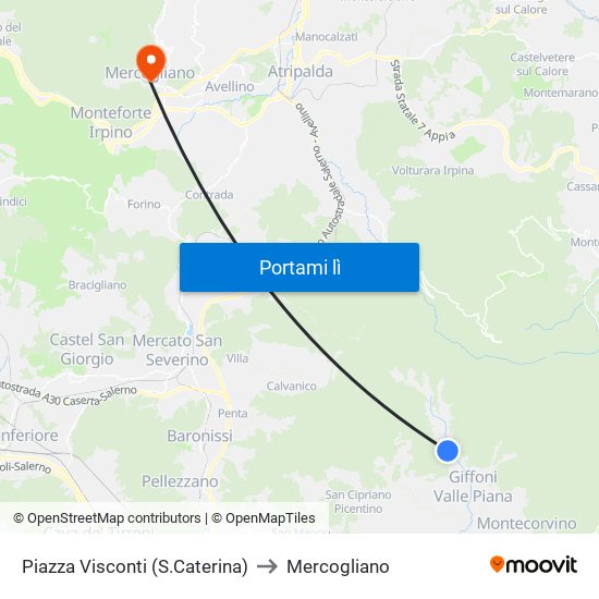 Piazza Visconti (S.Caterina) to Mercogliano map