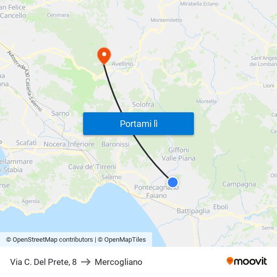 Via C. Del Prete, 8 to Mercogliano map