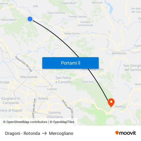 Dragoni - Rotonda to Mercogliano map