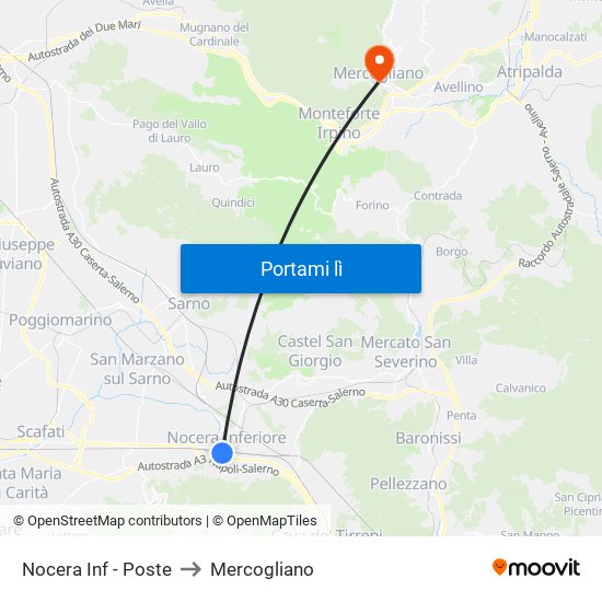Nocera Inf - Poste to Mercogliano map