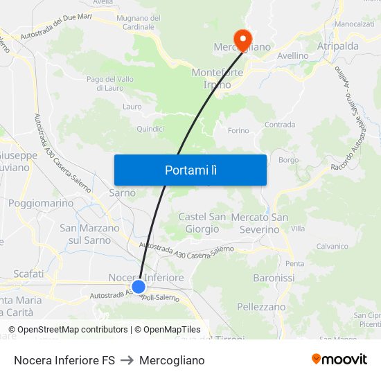 Nocera Inferiore FS to Mercogliano map