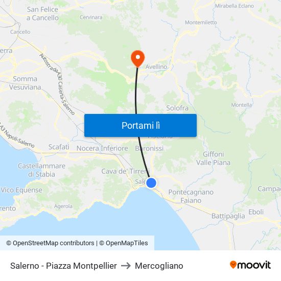 Salerno - Piazza Montpellier to Mercogliano map
