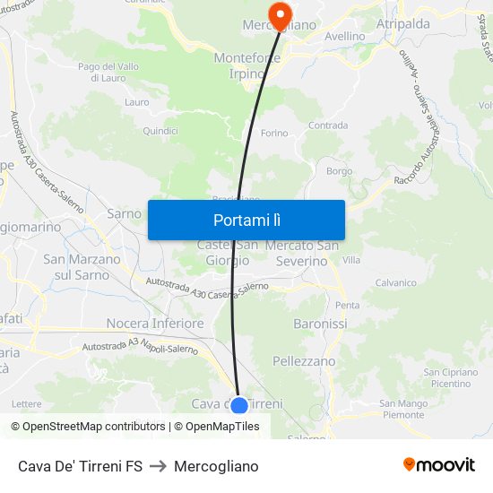 Cava De' Tirreni FS to Mercogliano map