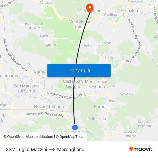 XXV Luglio Mazzini to Mercogliano map