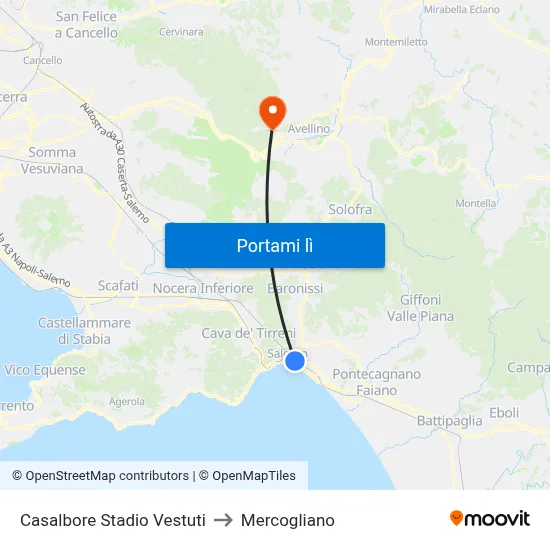 Casalbore Stadio Vestuti to Mercogliano map