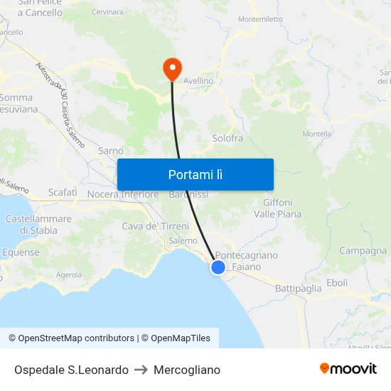 Ospedale S.Leonardo to Mercogliano map