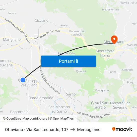 Ottaviano - Via San Leonardo, 107 to Mercogliano map