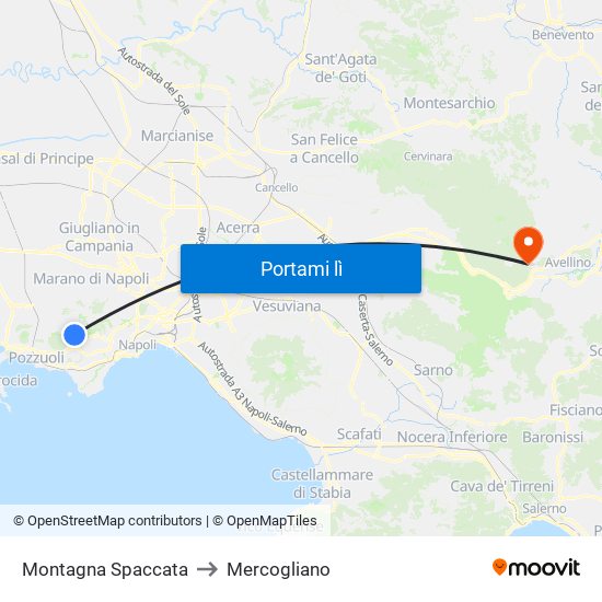 Montagna Spaccata to Mercogliano map
