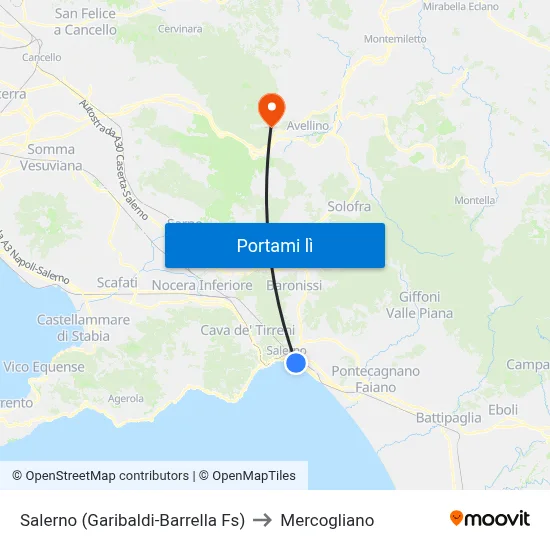 Salerno (Garibaldi-Barrella Fs) to Mercogliano map
