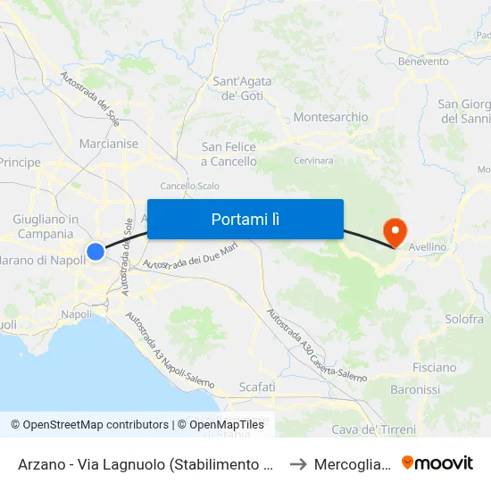 Arzano - Via Lagnuolo (Stabilimento Olpi) to Mercogliano map