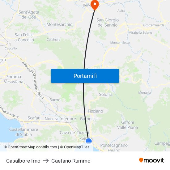 Casalbore Irno to Gaetano Rummo map